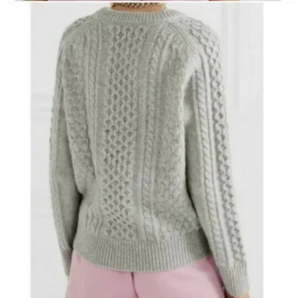 J. Crew Popcorn cable knit gray sweater Crew & Scoop Necks